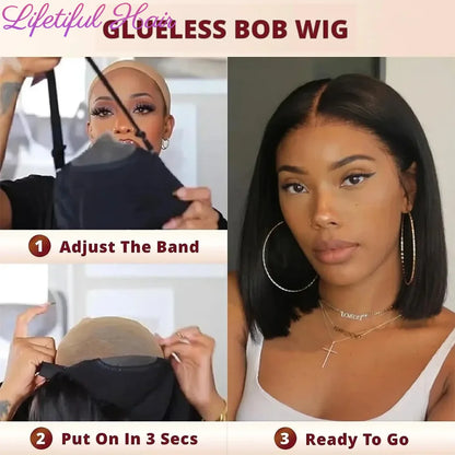 Glueless Bob Hair Wig Human Hair Ready To Wear Straight Transprent 4x4 Lace Closure Wigs For Women Glueless Wigs Human Hair